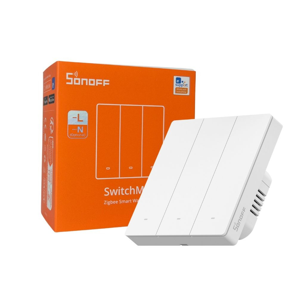 intrerupator inteligent sonoff zbm5-3c-86w, 3 canale, 10a, zigbee , alb